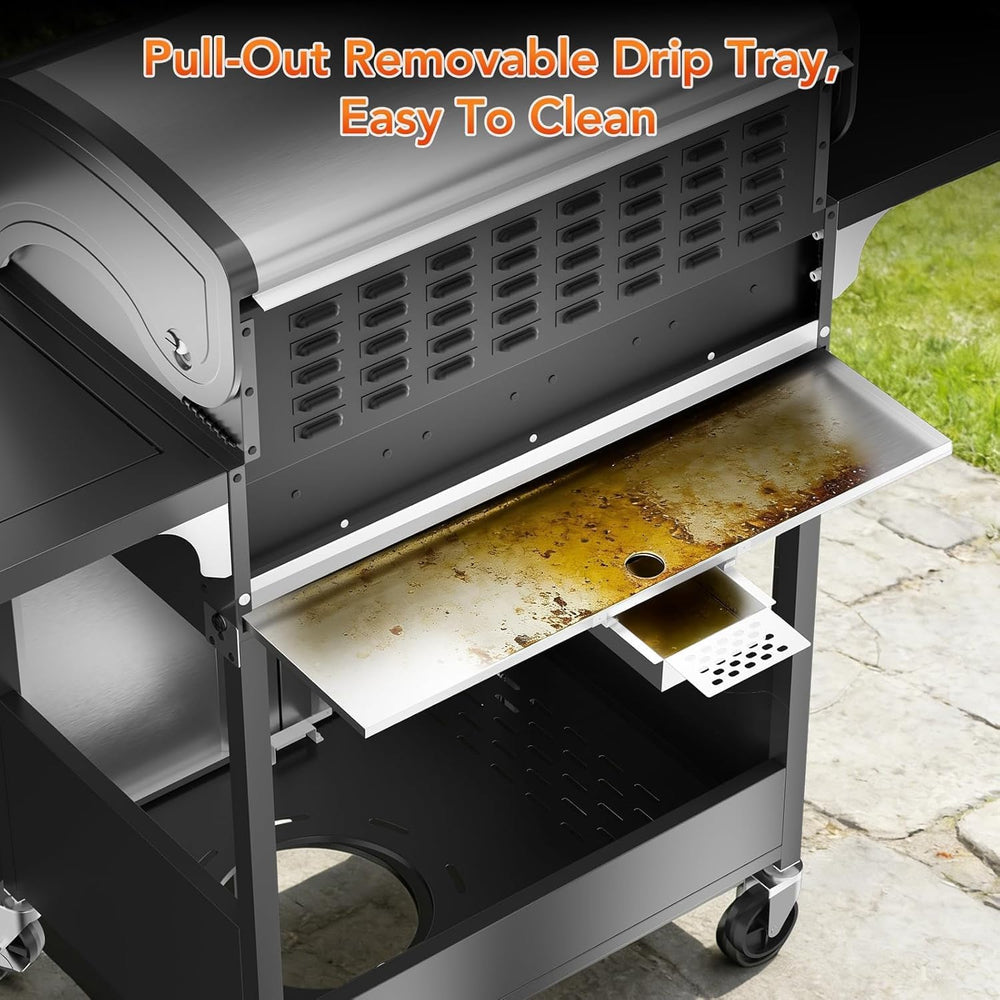 3-Burner Propane Gas Grill with Side Burner, 34,000 BTU Stainless Steel BBQ G...