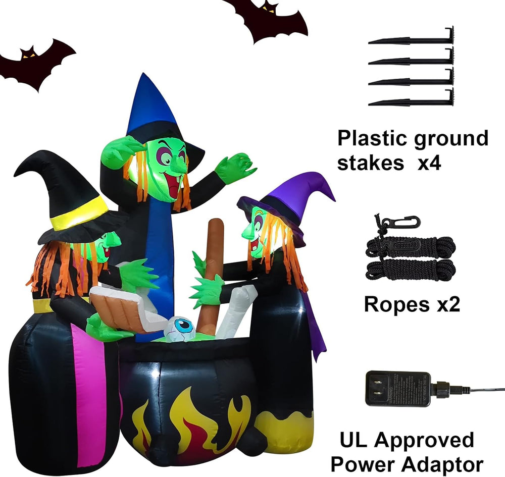 Halloween Inflatables Outdoor Decorations,6 Feet 3 Witches, LED Lights, Blow ...