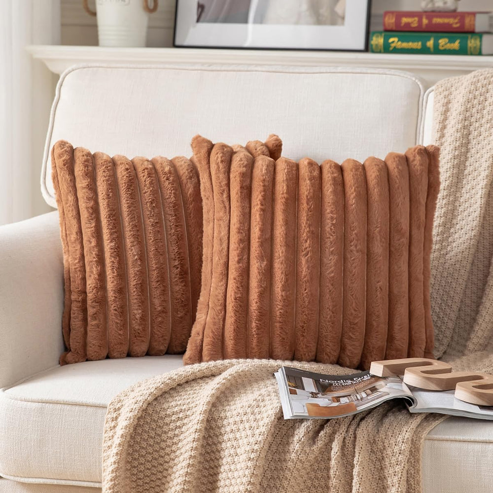 DEELAND Pack of 2,Double-Sided Faux Fur Plush Decorative Throw Pillow Covers ...