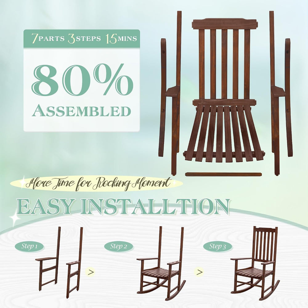 Flamaker Acacia Wooden Rocking Chair Outdoor Rocking Chair (Brown)