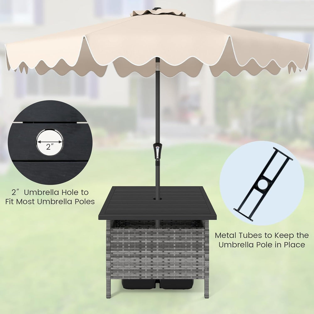 HAPPYGRILL Patio Umbrella Table Stand, Rattan Outdoor Side Table with Umbrell...