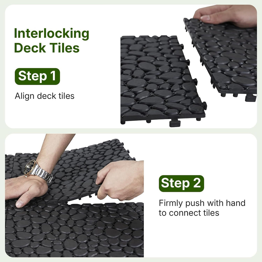 Rovibek 60PCS Plastic Interlocking Deck Tiles, 12"x12" Pebble Decki...