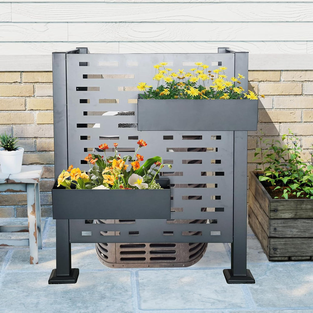 3×3 FT Air Conditioner Fence for Outdoor Units, Charcoal Metal Privacy Screen...