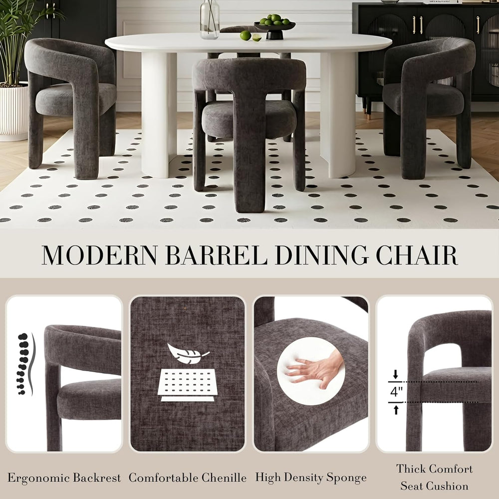 Modern Chenille Dining Chairs Set of 6, Upholstered Barrel Chairs with Arms C...
