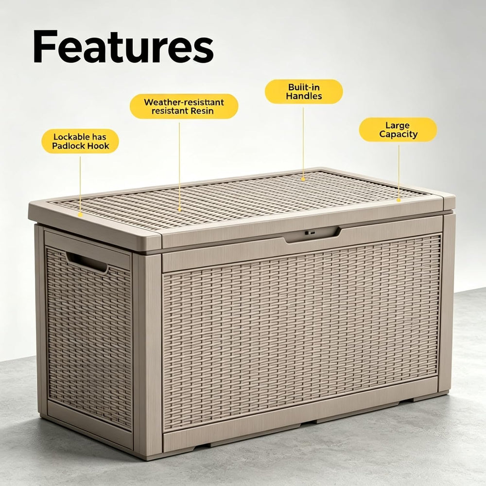140 Gal Outdoor Storage Box Waterproof Lockable,Deck Box,Gas Lift,Grey
