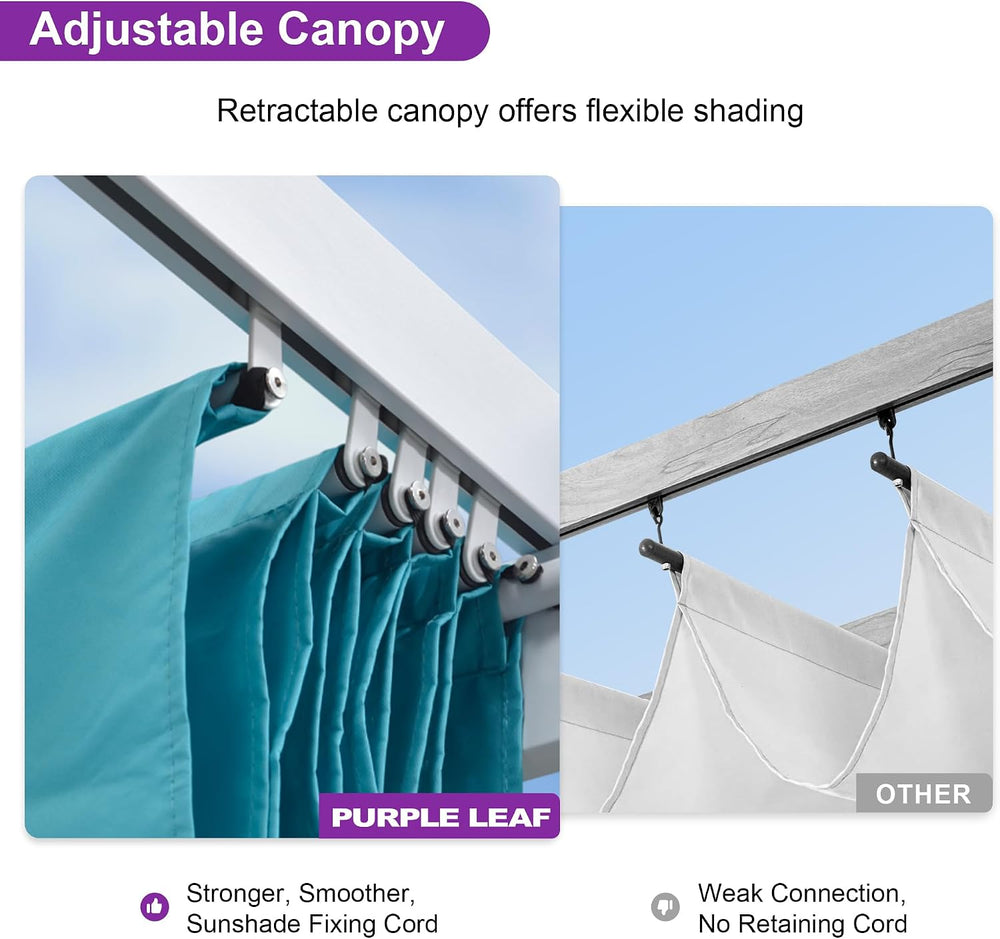 PURPLE LEAF Outdoor Pergola 10' x 13' Retractable Canopy, Turquoise Blue
