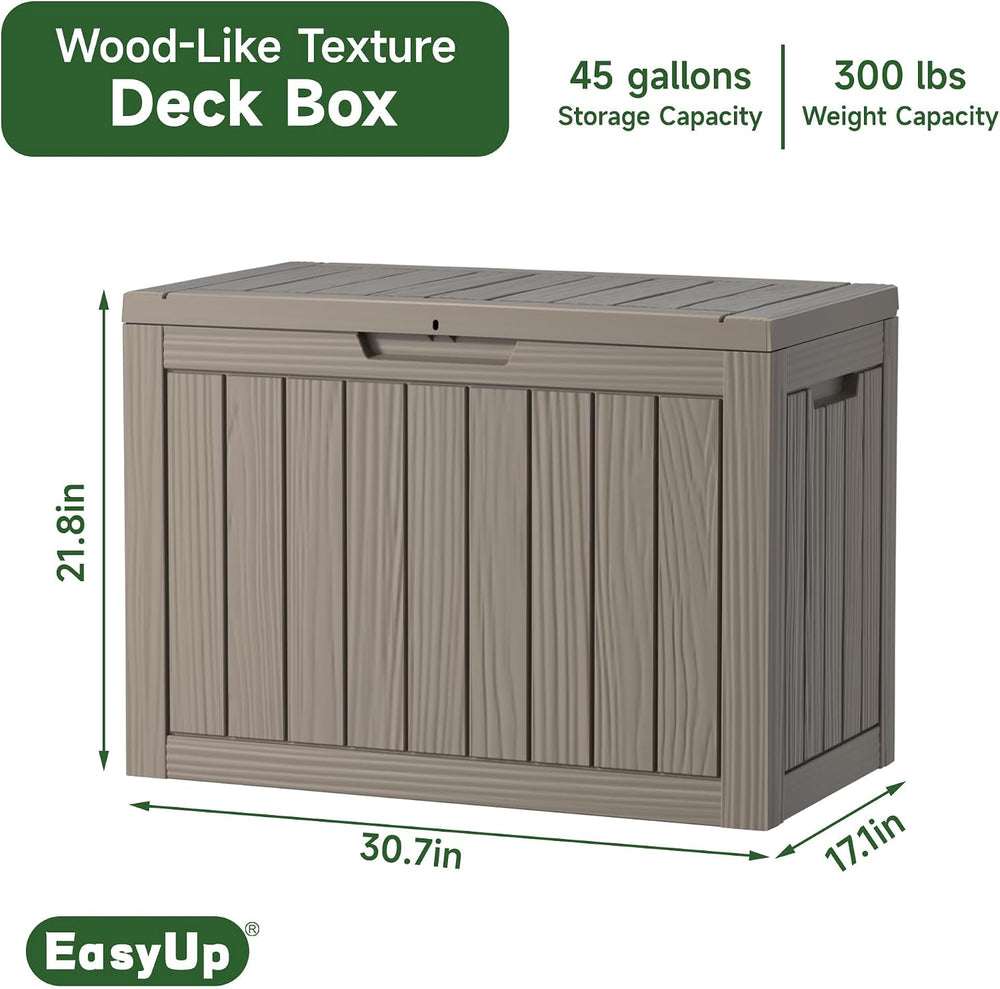 EasyUp 45 Gallon Waterproof Outdoor Storage Box UV Resistant Deck Box