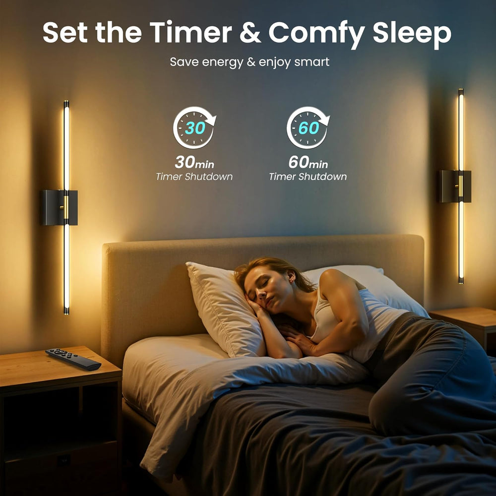 10000mAh Battery Operated Wall Sconces Set of 2, Black Gold-29Inch