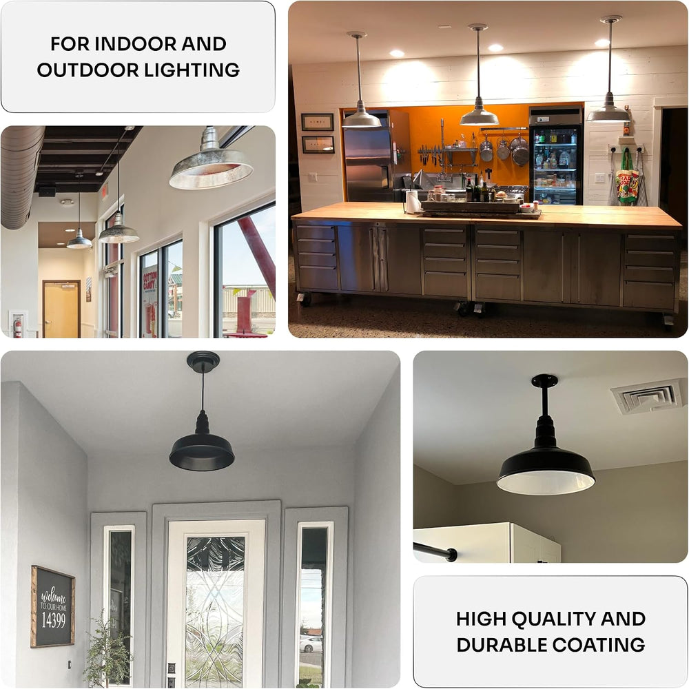 12" Sloped Stem Barn Light Pendant 16" Dome | Garage Workshop | Mat...
