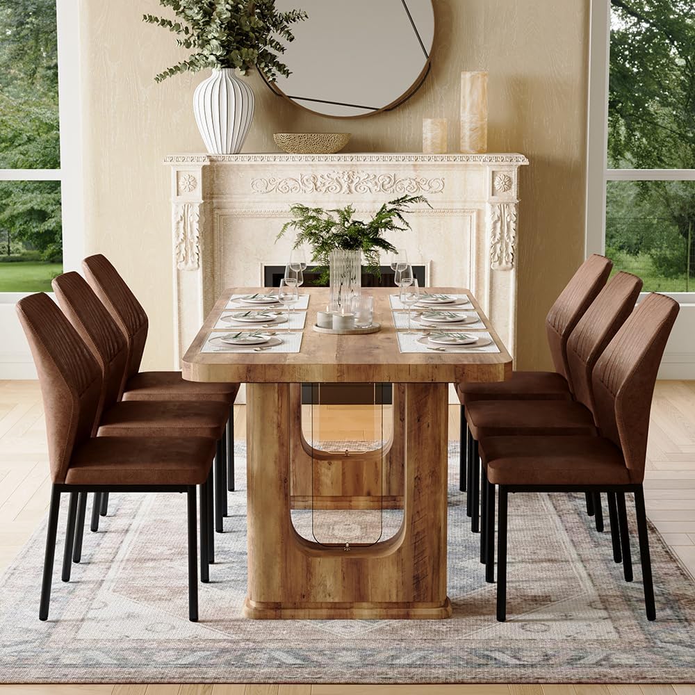64.5" Dining Room Table Set for 6, Modern Farmhouse Wood Dining Table Se...