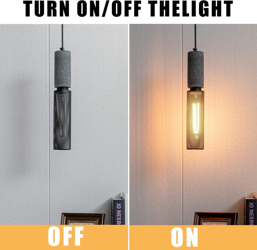 Concrete Linear Pendant Light with a Metal Mesh Shade,Modern Industrial Hangi...