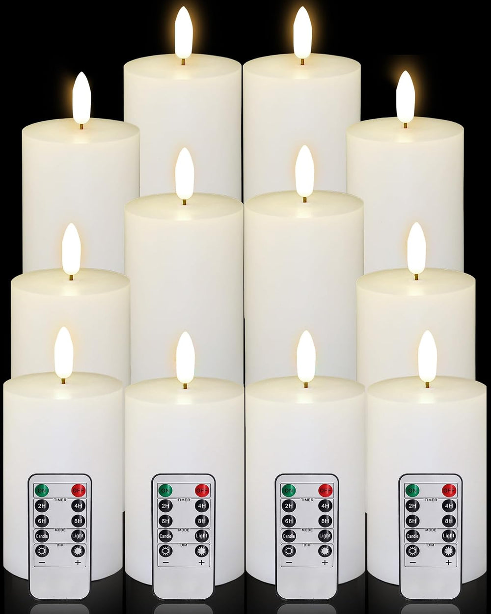 12 Pcs White Flameless Candles Flat Top LED Candles with Remote Timer, Pillar...