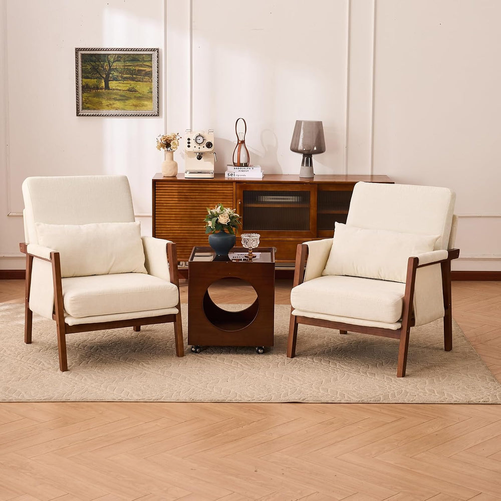 Accent Chair Mid-Century Modern Chair with Lumbar Support Pillow, Upholstered...