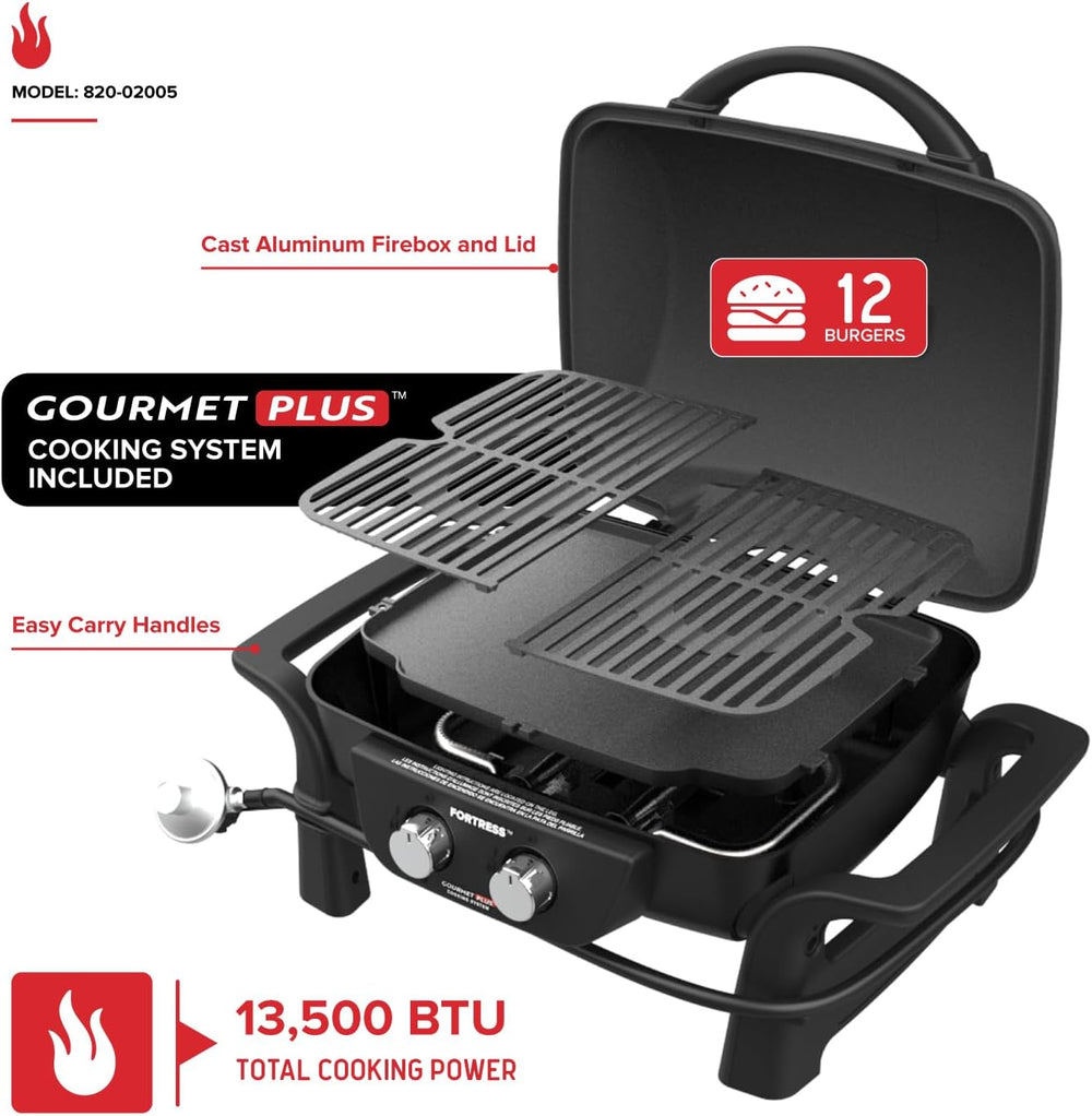 Nexgrill Tabletop 2 Burner Gas Grill & Griddle Combo, 2-in-1 with Handles