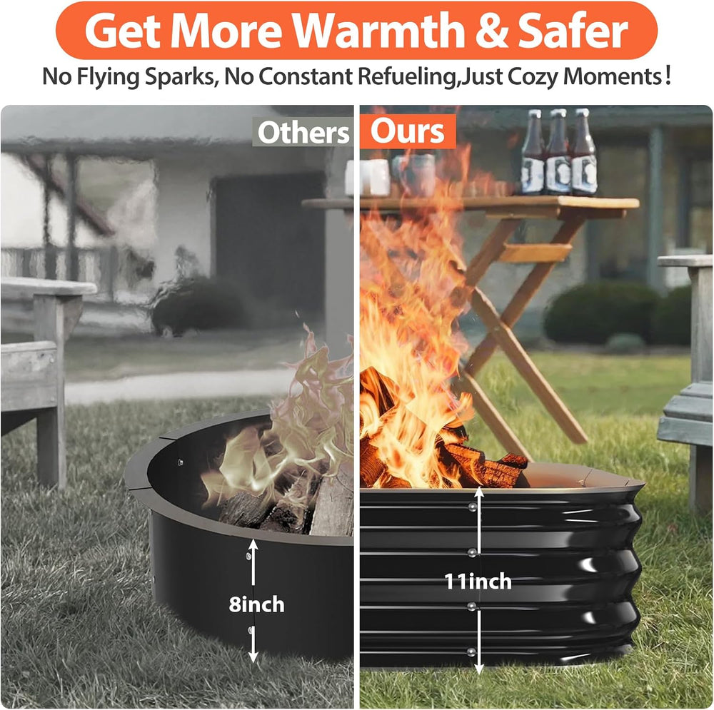 48 Inch Heavy Duty Square Fire Pit Ring for Outside, 11" Deep Galvanized...