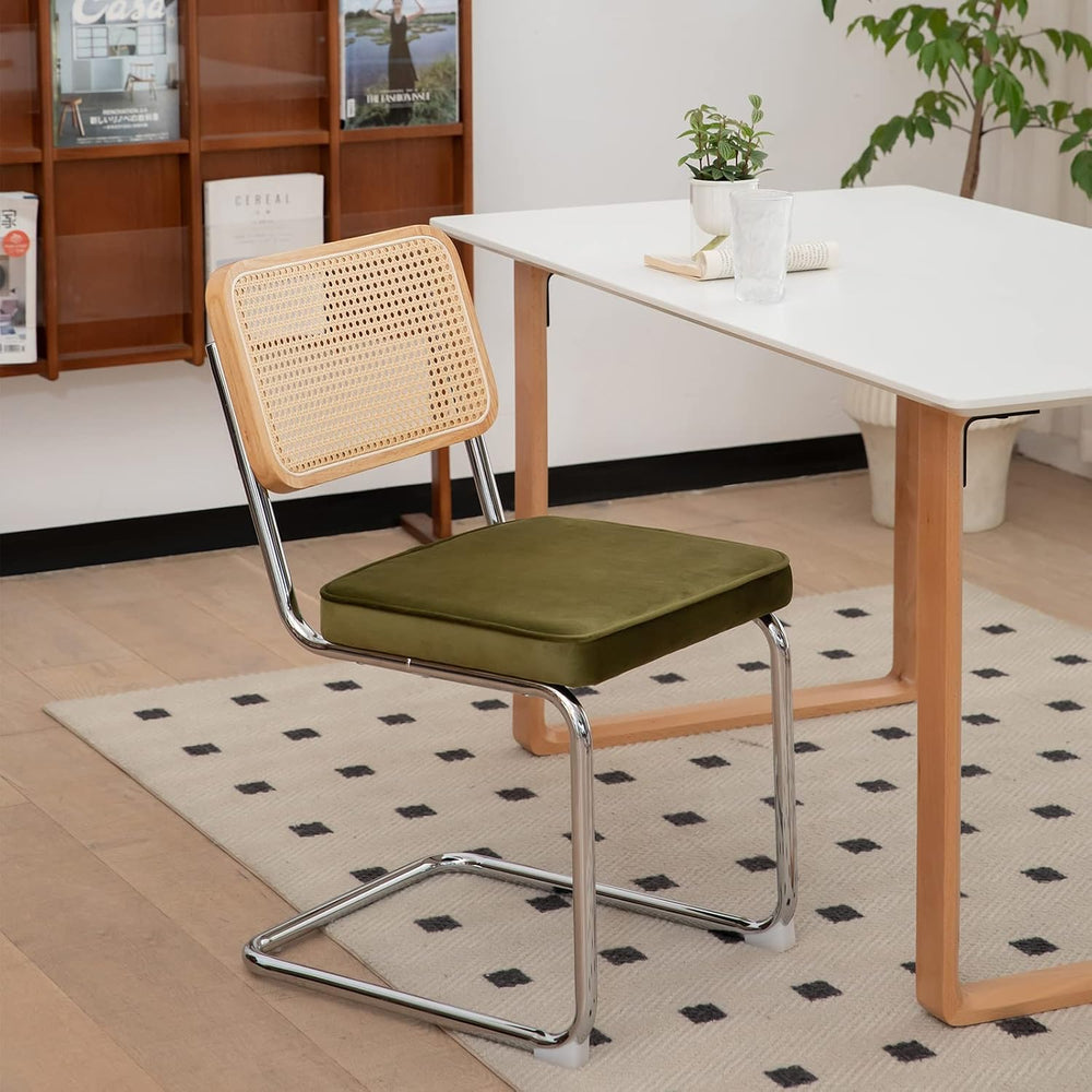 MFFM Rattan Dining Chairs Set of 2, Green Velvet Dining Room Chair with Solid...