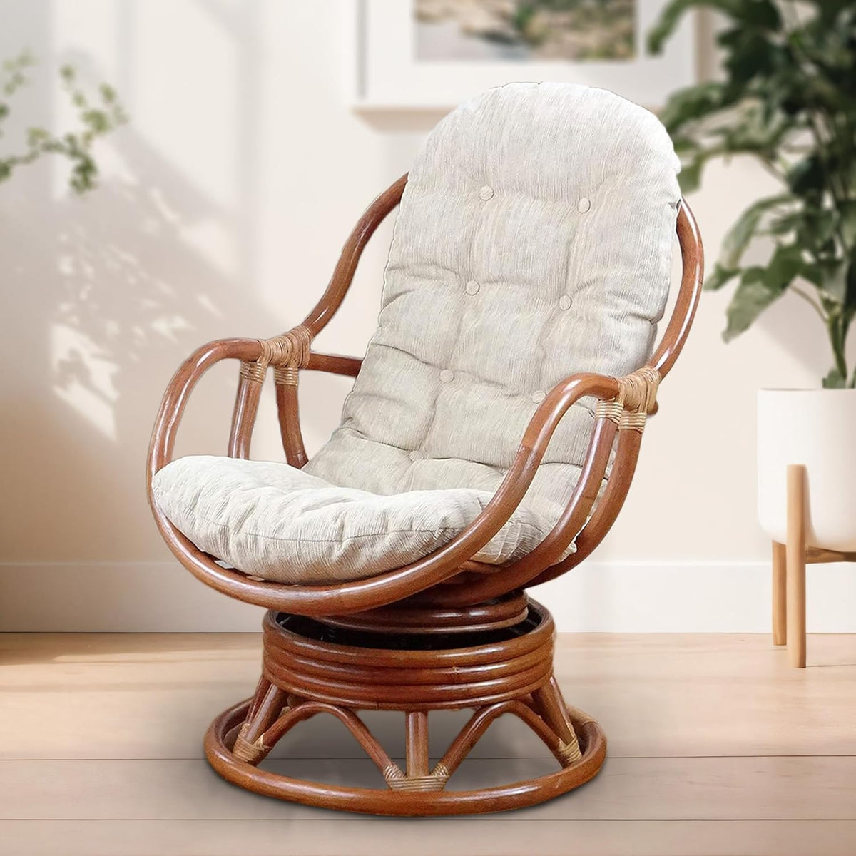 cushion for living lounge swivel rocking chair cream, side view