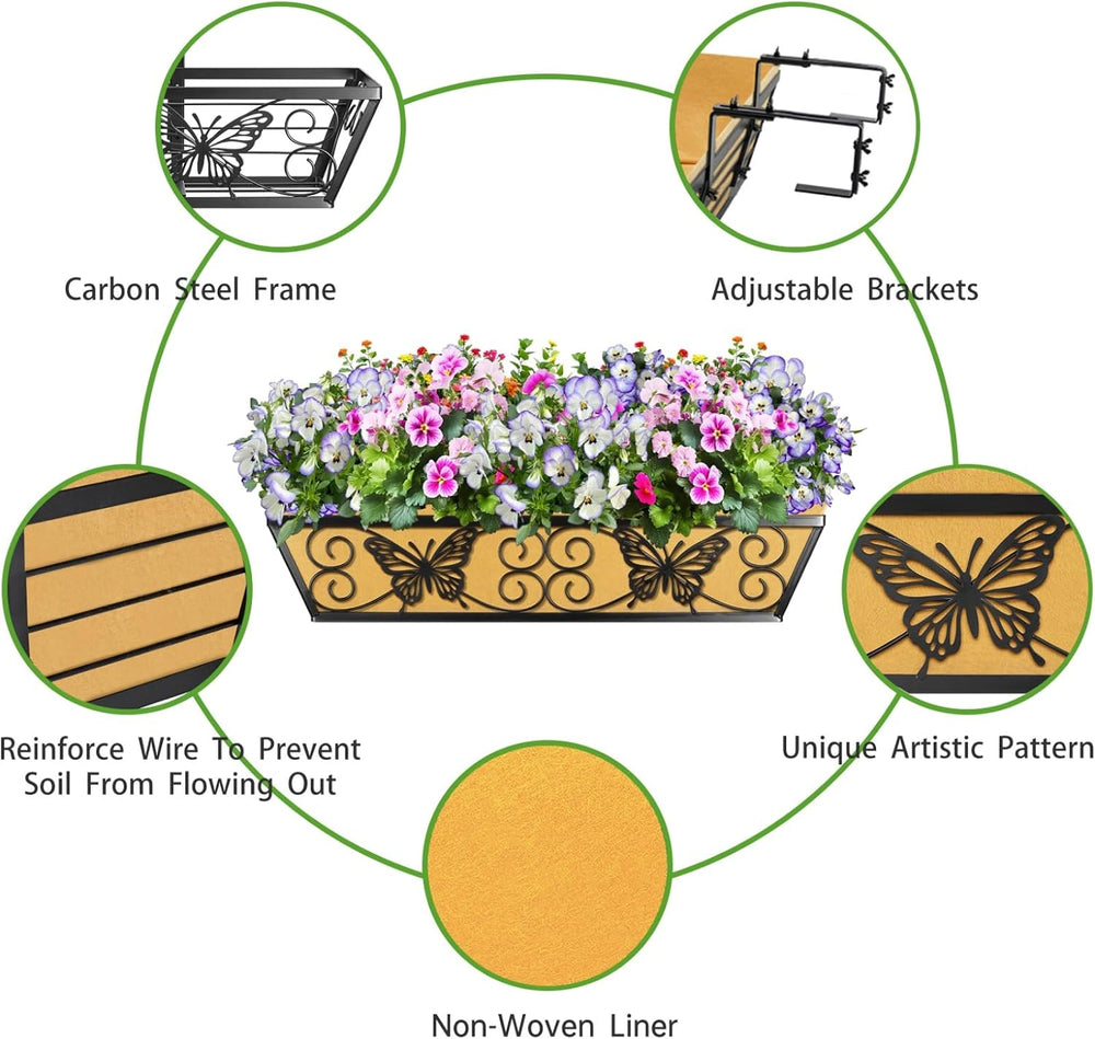 6 Pack 24 Inch Window Boxes Planters Railing Planter Box with Adjustable Brac...