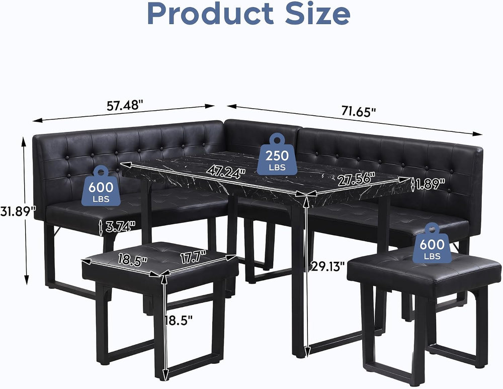 XIAO WEI Corner Dining Table Set for Small Spaces, 72 Inch Breakfast Nook wit...
