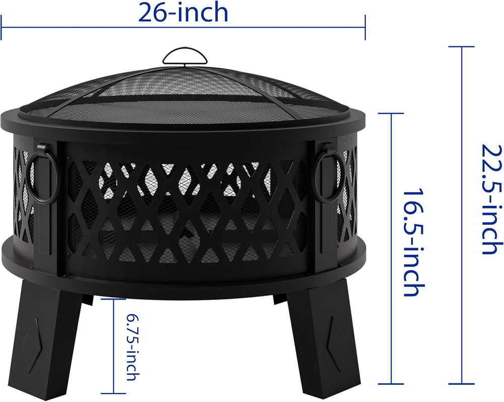 Fire Beauty 26" 2-in-1 Fire Pit with BBQ Grill, Spark Screen & Poker...