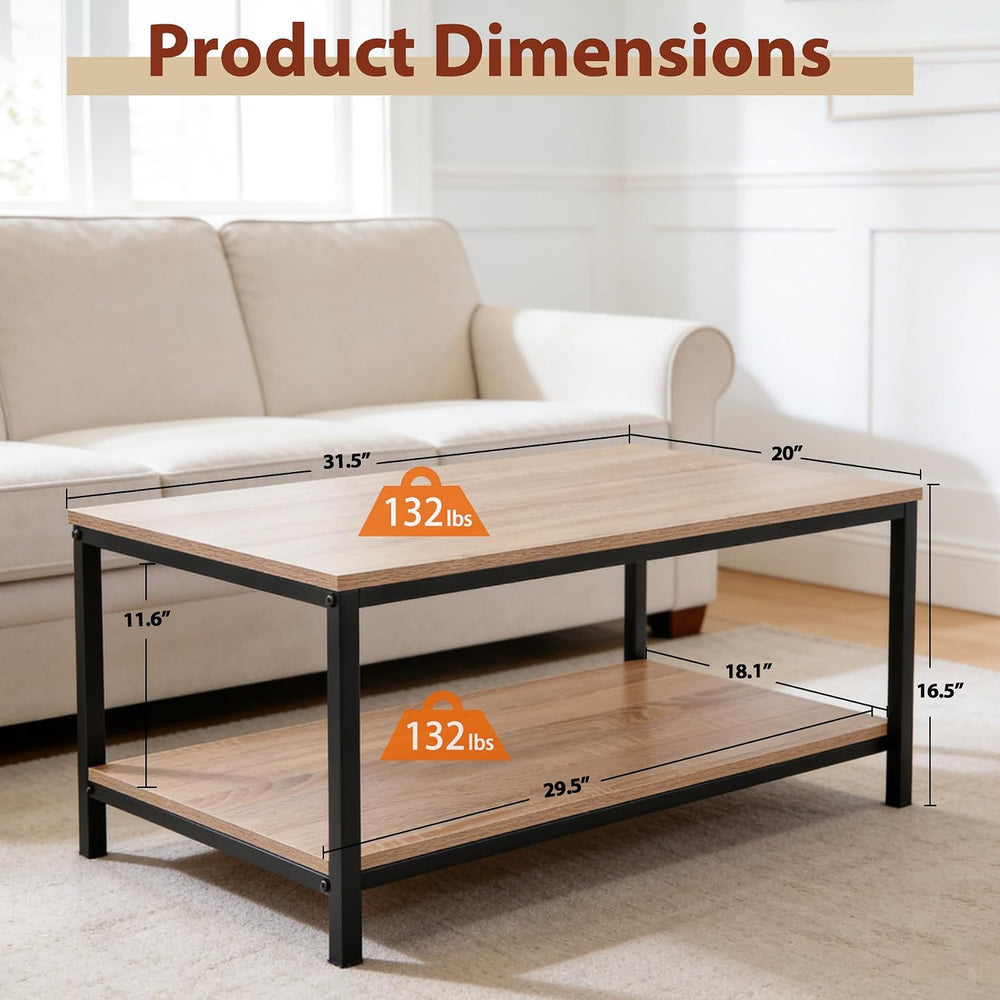 SUPER DEAL 2-Tier Industrial Coffee Table with Storage Shelf for Small Apartm...