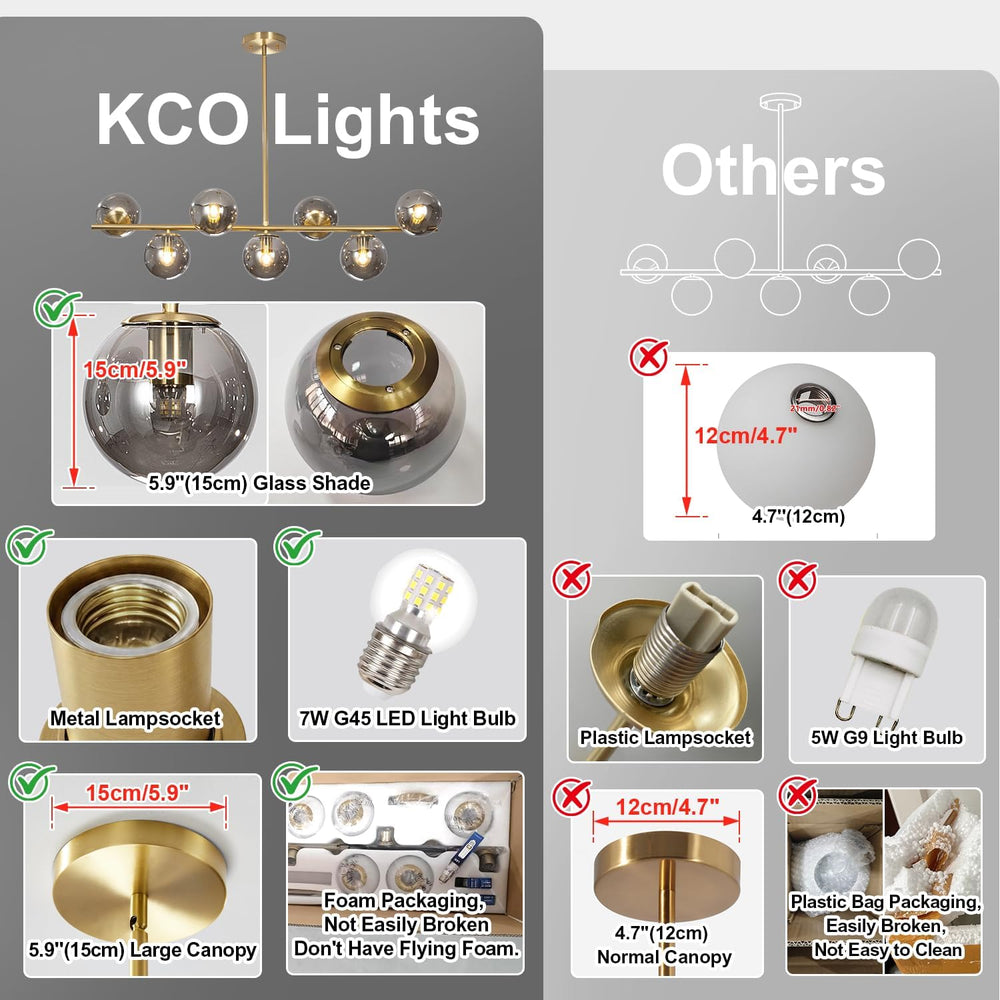 KCO Mid Century Modern 7 Light Brass Gold Linear Sputnik Chandelier