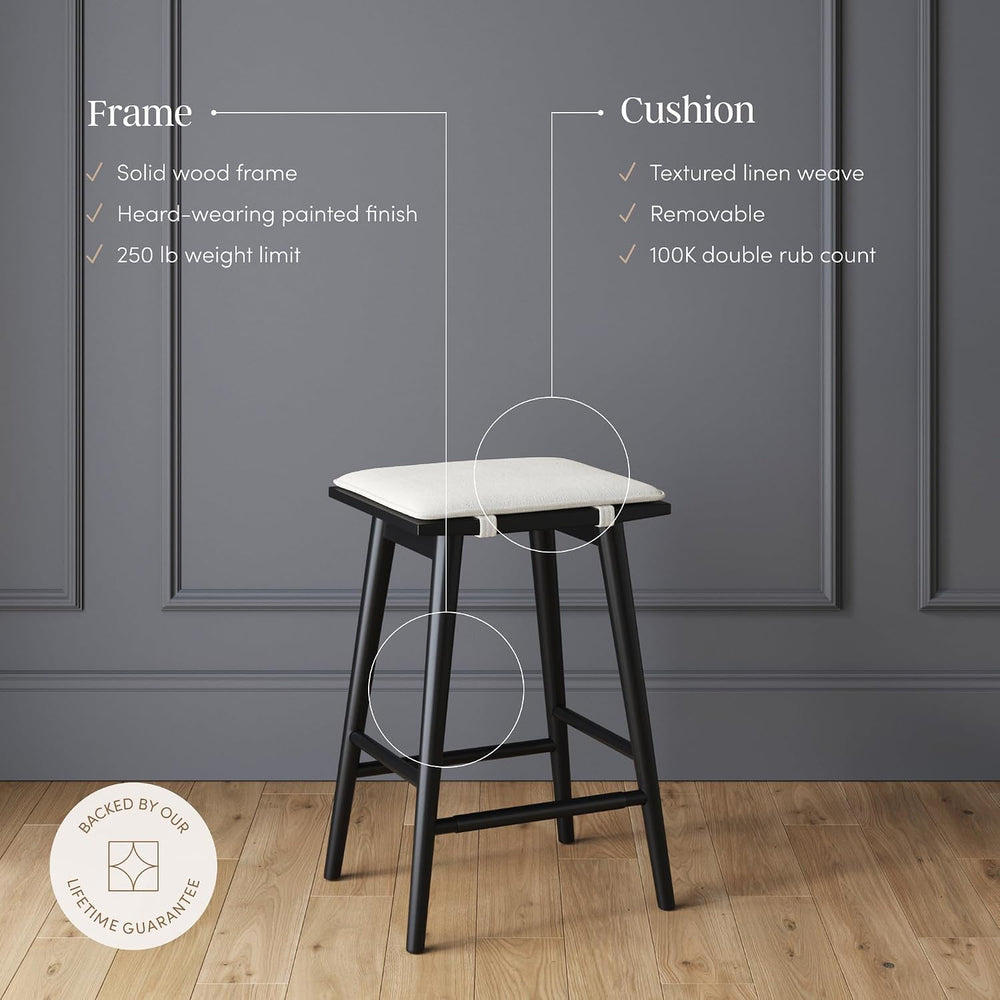 Nathan James Barker Counter Height Solid Wood Barstool with Upholstered Cushi...