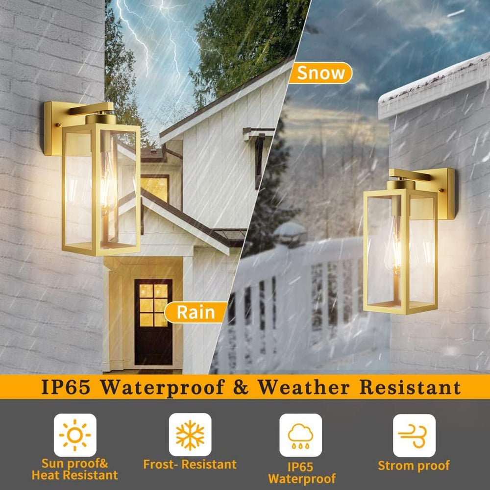 Tipace Outdoor Wall Lantern 2 Pack Gold Exterior Wall Sconce with Clear Glass...