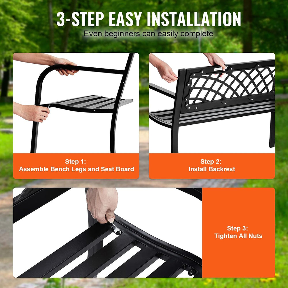VEVOR Outdoor Bench, 46" Iron Steel Frame Garden Park Bench with Mesh Pa...