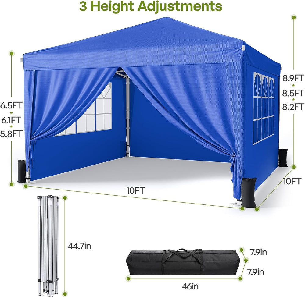 10x10 Pop Up Canopy Tent with Sidewalls, Portable Shelter,Blue