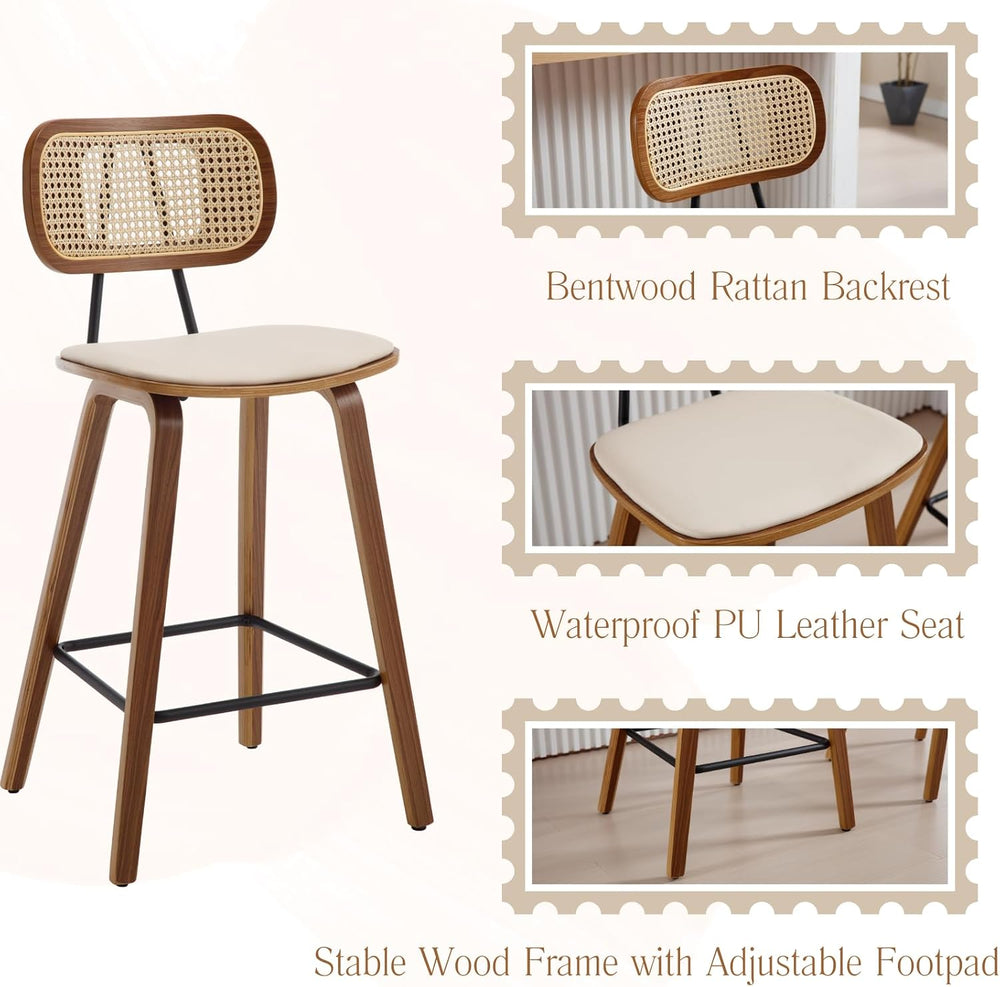 Ya-Home Mid-Century Bar Stools Set of 2, 26 Inch PU Leather Barstools with Op...
