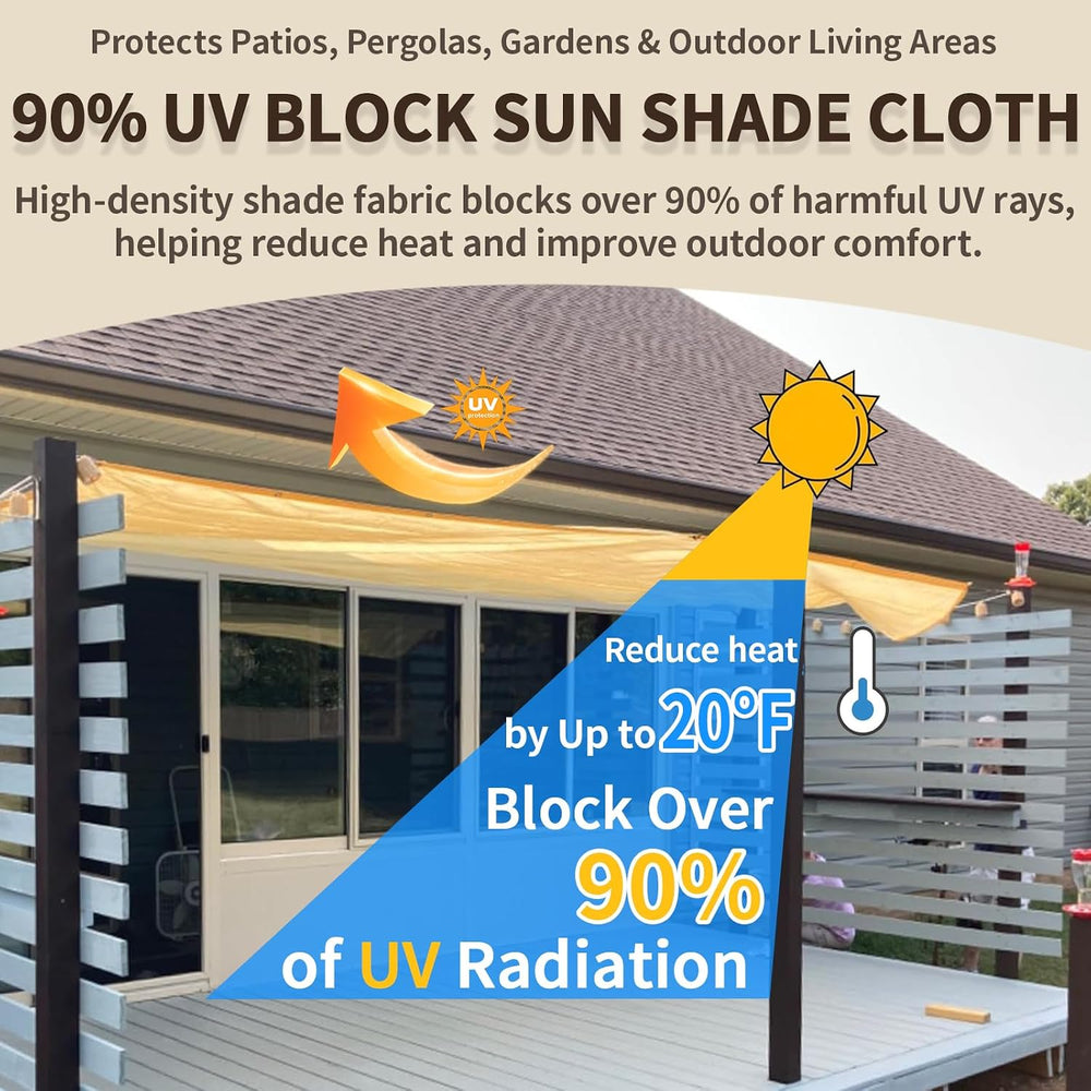 90% Shade Cloth with Grommets, 8x15FT Sun Shade Cloth, 200GSM Mesh Tarp