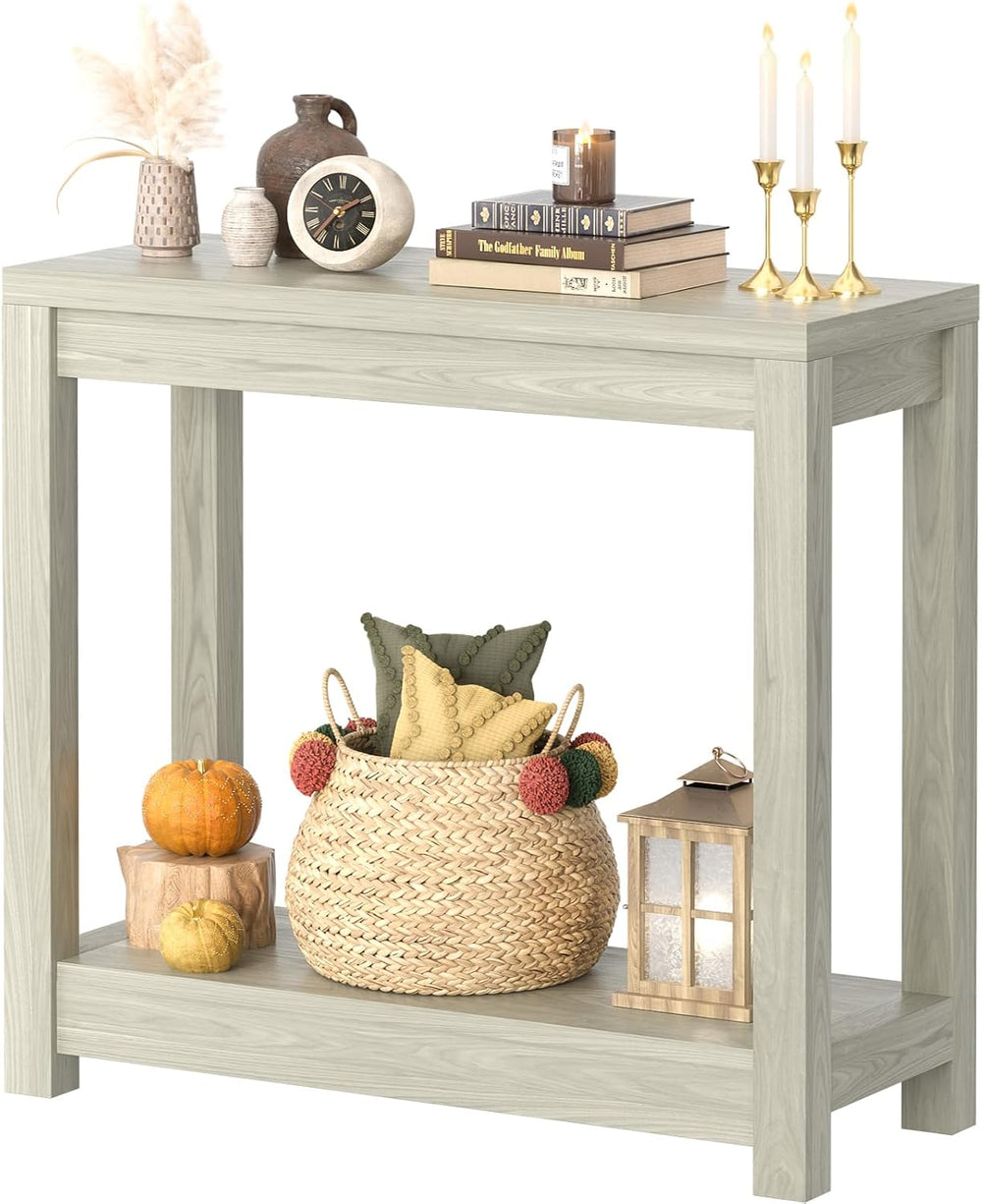 Besiost Small Farmhouse Wood Entryway Table Narrow Console Table with Storage...