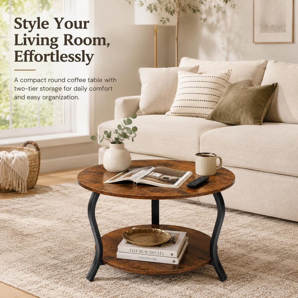 YEAKOO Small Round Coffee Table with Open Storage,23" 2-Tier Coffee Side...