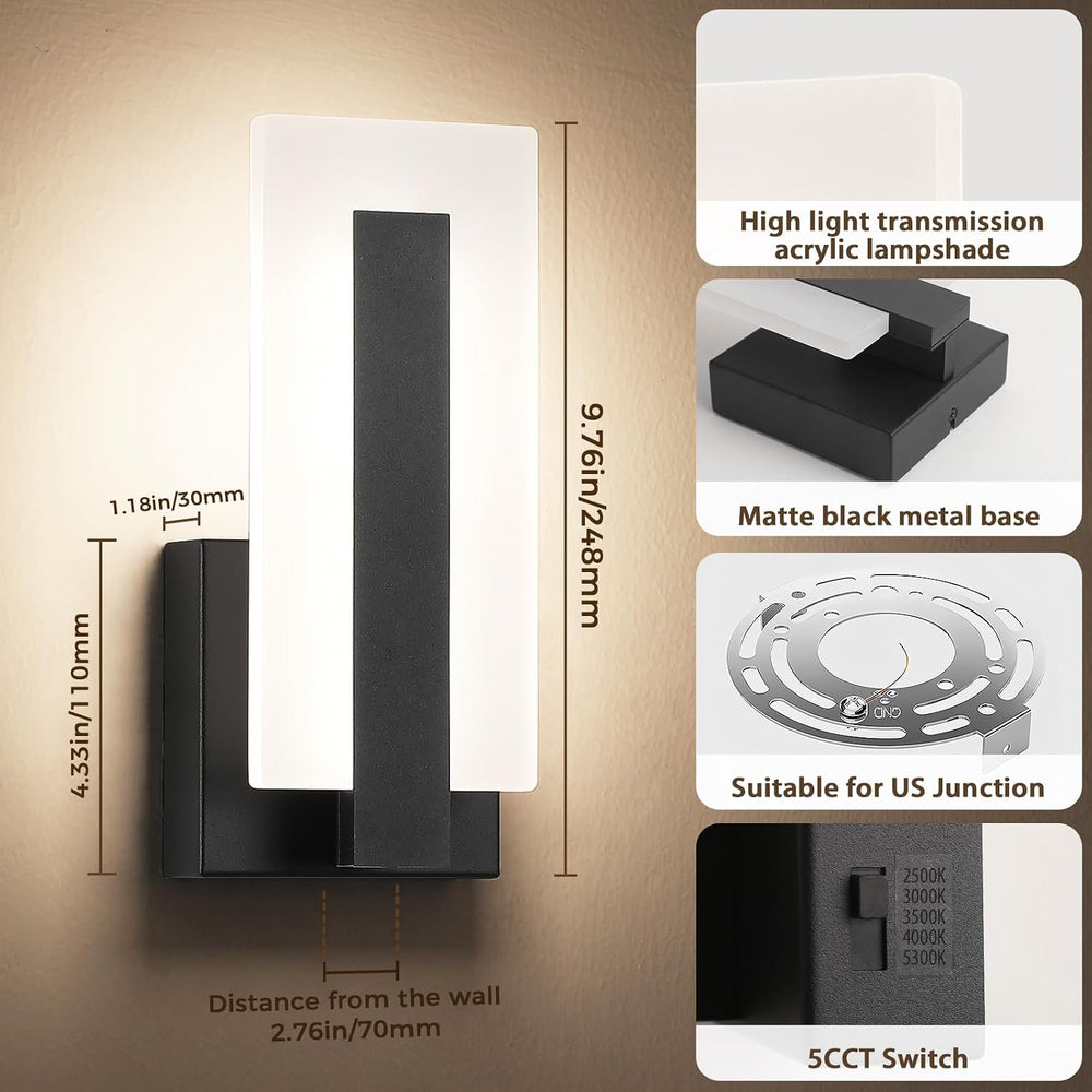 Joosenhouse Modern Black Wall Sconces Set of 2, ETL Certified, 5 CCT Selectab...