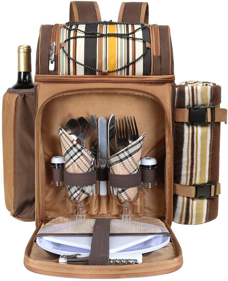 Hap Tim Picnic Basket Backpack for 2 Person with 2 Insulated Cooler Compartme...