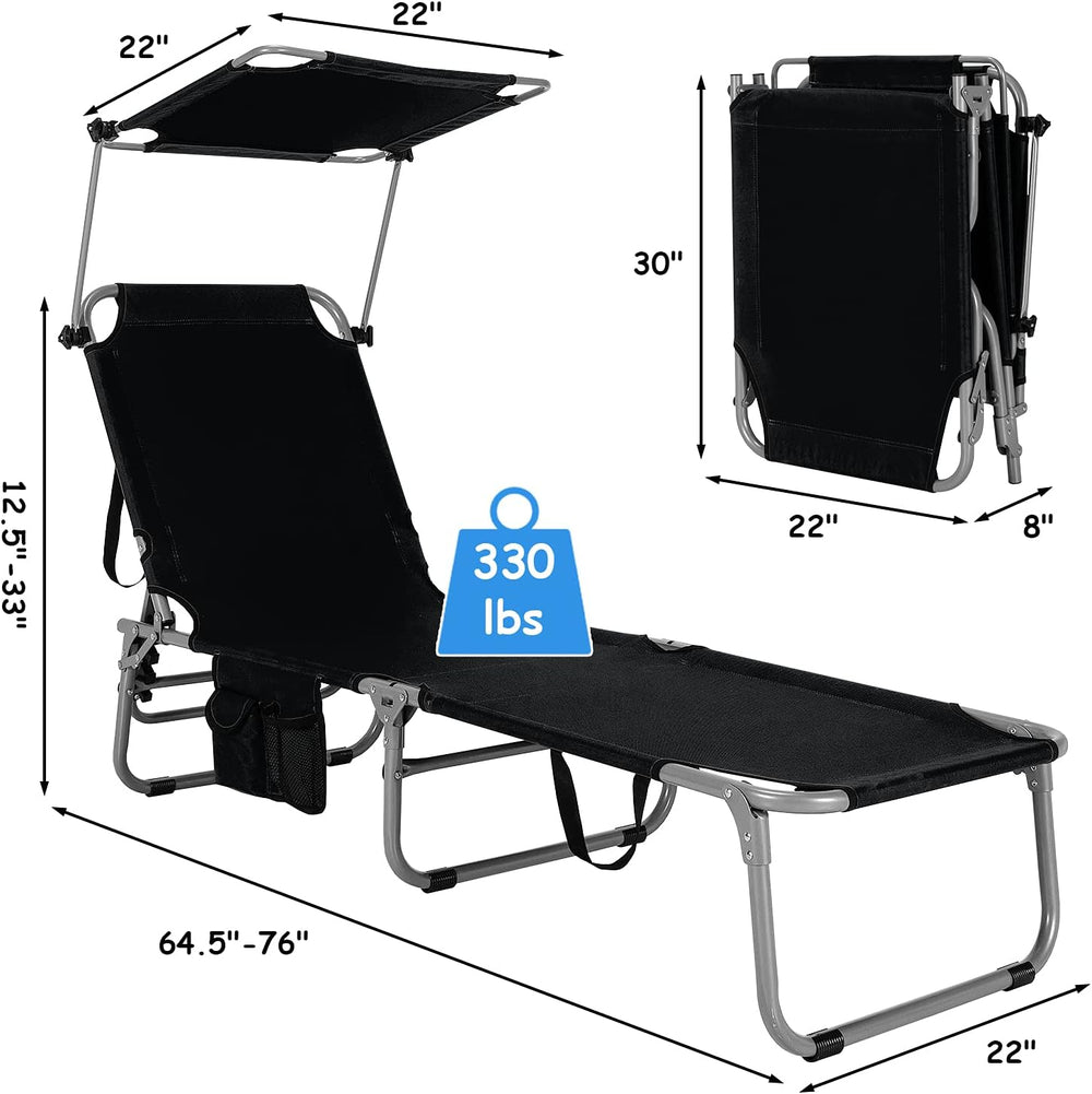 GYMAX Lounge Chair Outdoor with Canopy, 330LBS Portable Tanning Chair with Ad...