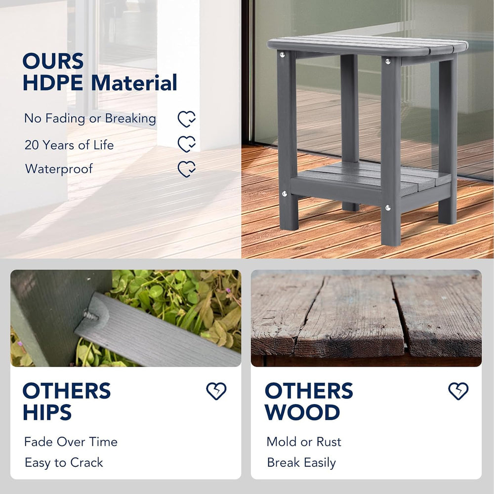 nalone Adirondack Side Table 16.5" Outdoor Side Table HDPE Plastic Doubl...