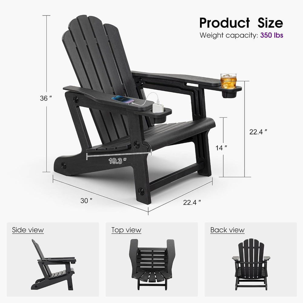 PURPLE LEAF Adirondack Chair Set of 4 HDPE Patio Chair for Fire Pit, Black