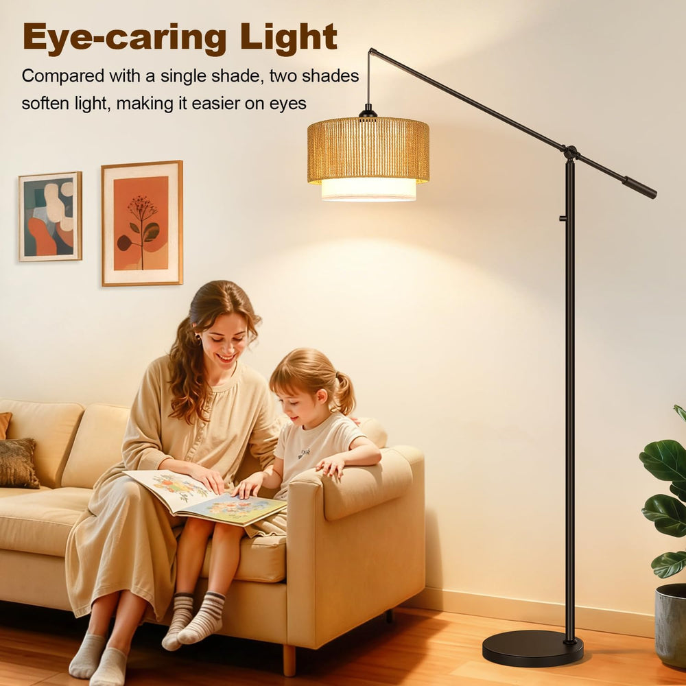 【Upgraded】Boho Dimmable Floor Lamps with Adjustable Swing Arm, 1100 Lumens Bu...