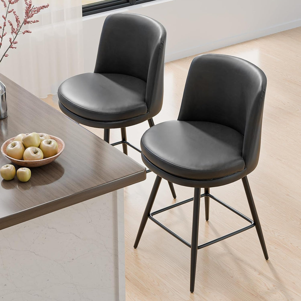 VINGLI 26" H Swivel Barstools Set of 1, PU Faux Leather Upholstered Coun...