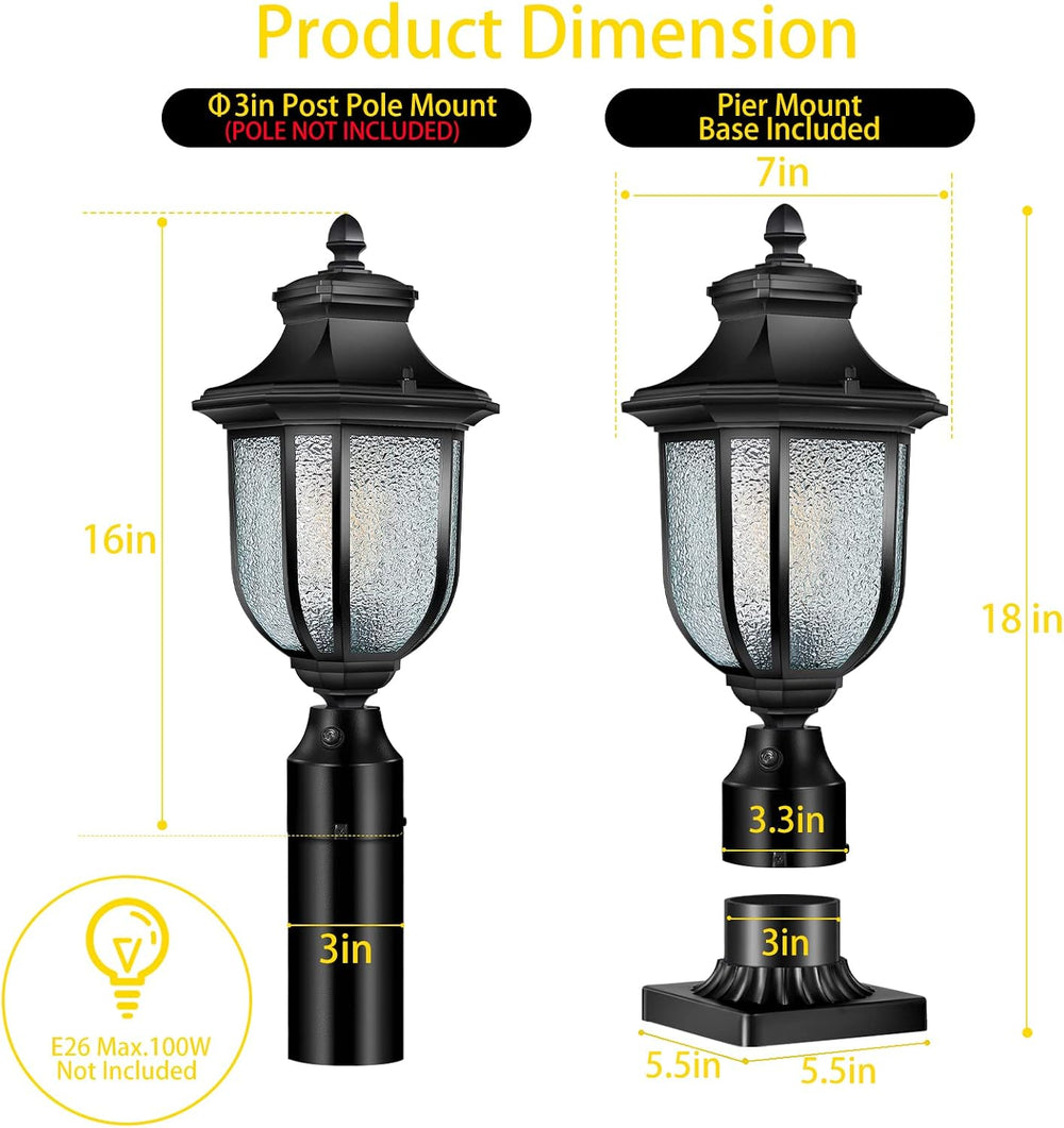 Dusk to Dawn Outdoor Post Lights Light Hardwired 120V with Pier Mount Base, A...