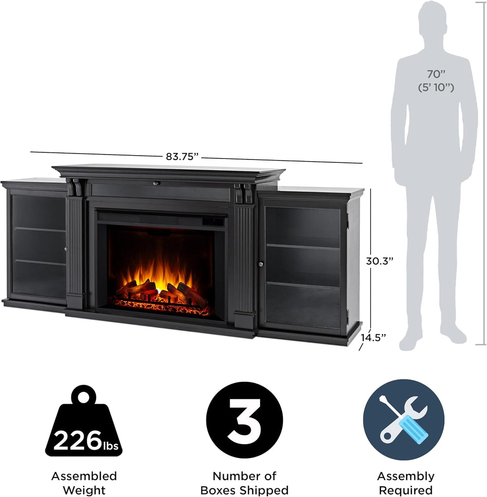 Real Flame Tracey 84" Grand TV Stand with Electric Fireplace in Black, E...