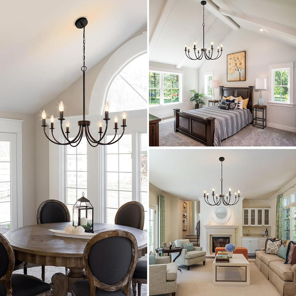 8 Light Black Farmhouse Chandelier, Dining Room Light Fixtures,