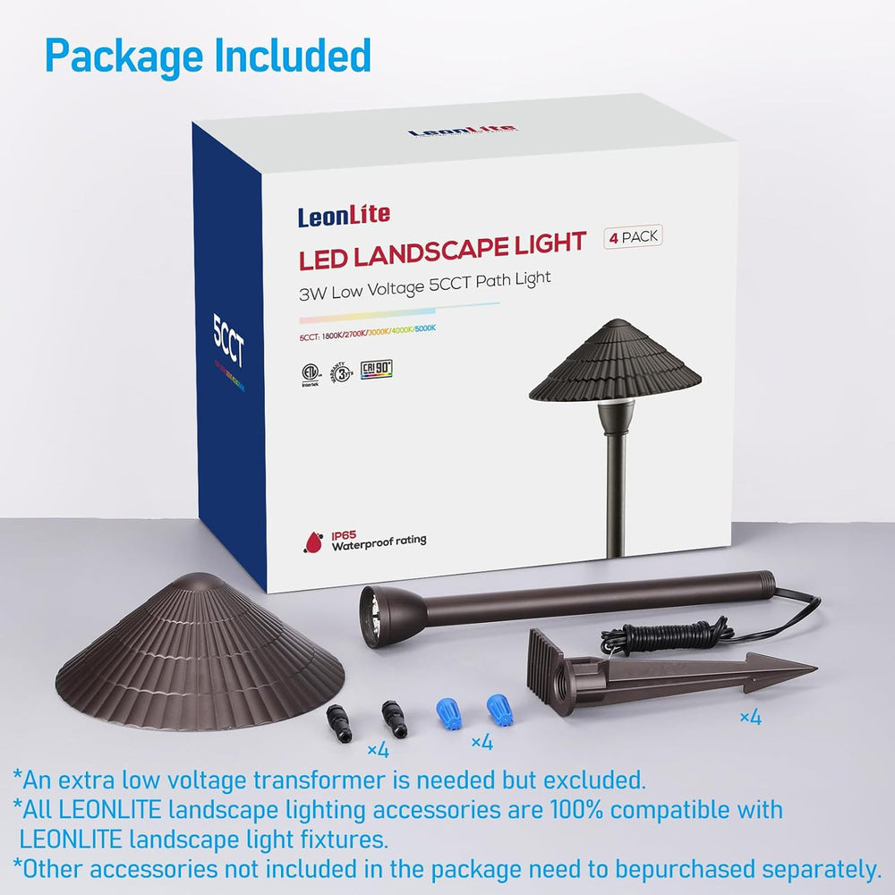 LEONLITE 4-Pack 5CCT LED Low Voltage Landscape Path Lights, 12-24V AC/DC