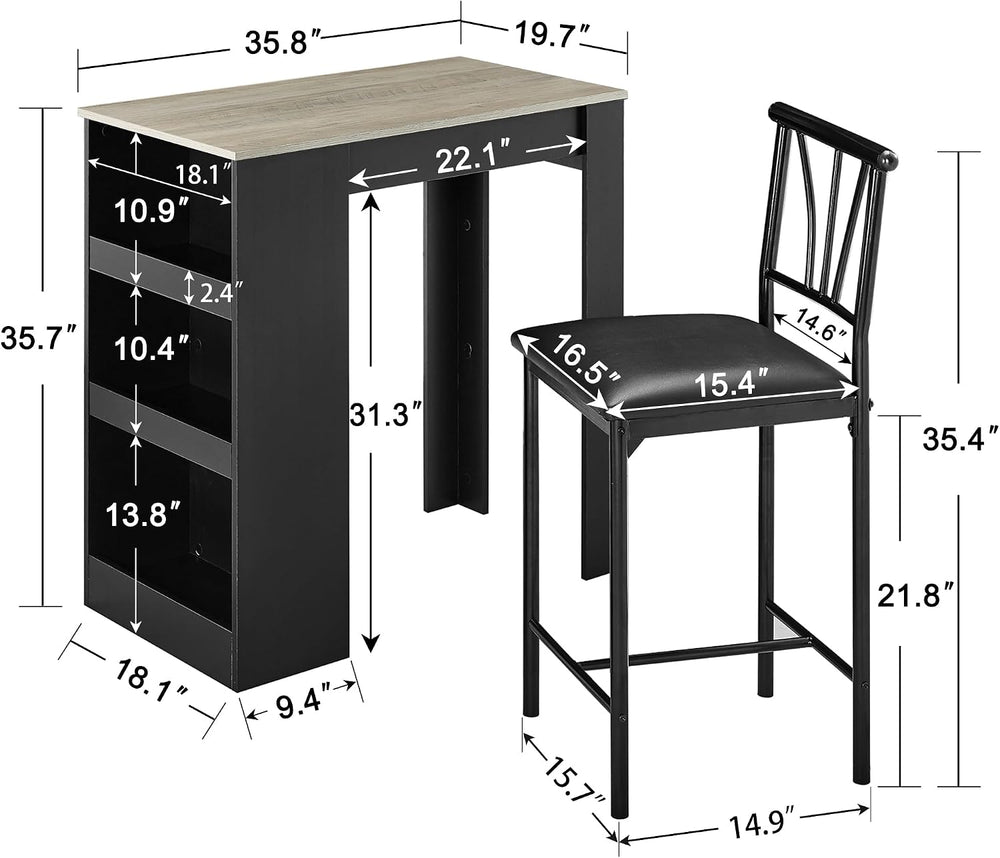VECELO Small Bar Table and Chairs Tall Kitchen Breakfast Nook with Stools/Din...