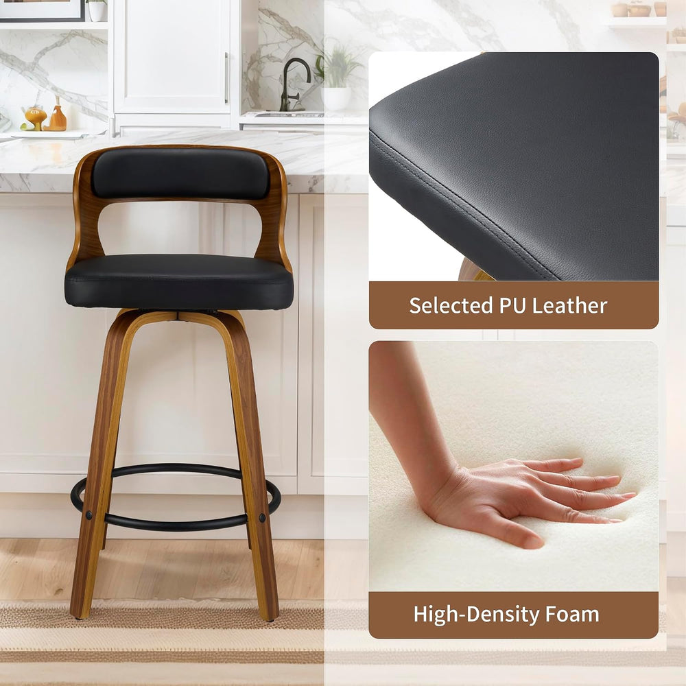 VipDesk 26 Inch Swivel Bar Stools, Faux Leather Mid Century Counter Height Ba...