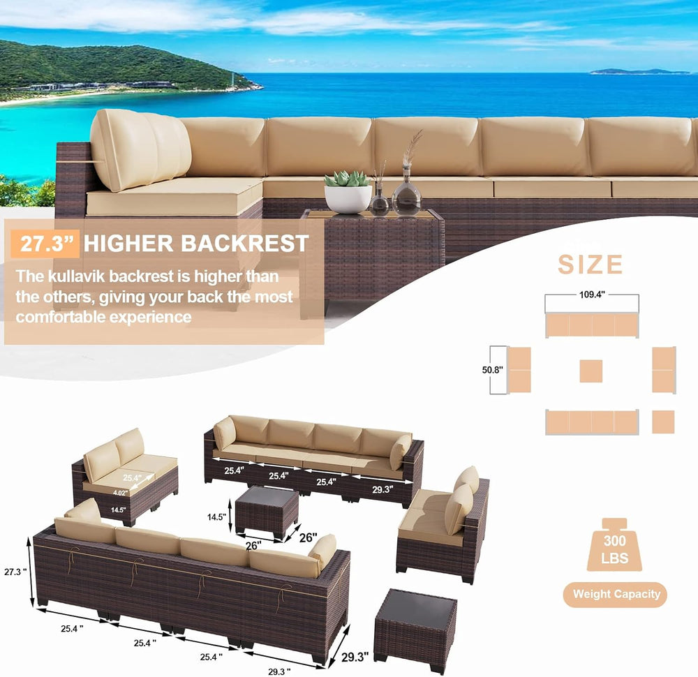 Kullavik 14 Piece Patio Furniture Set, Outdoor Wicker Sectional Sofa