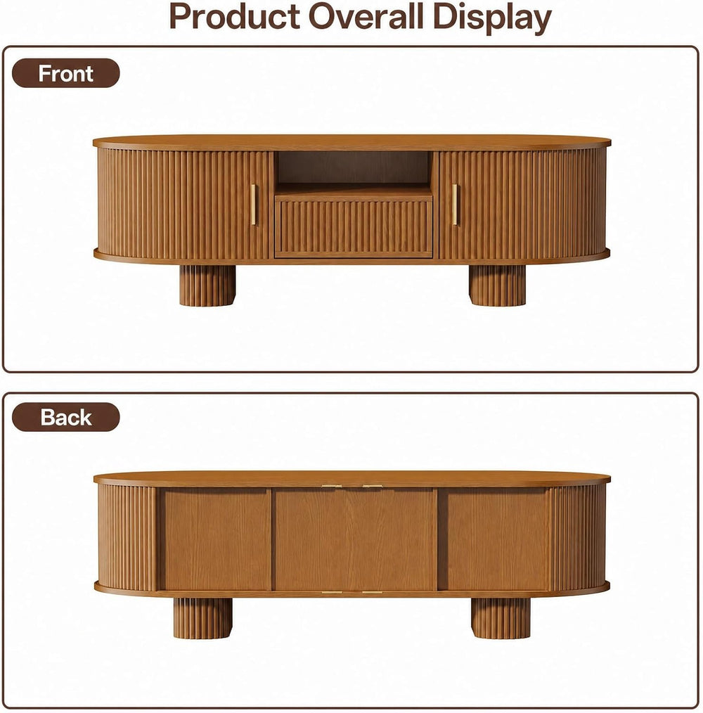 55.1" Oval Coffee Tables with Storage,Fluted Mid Century Modern Center T...