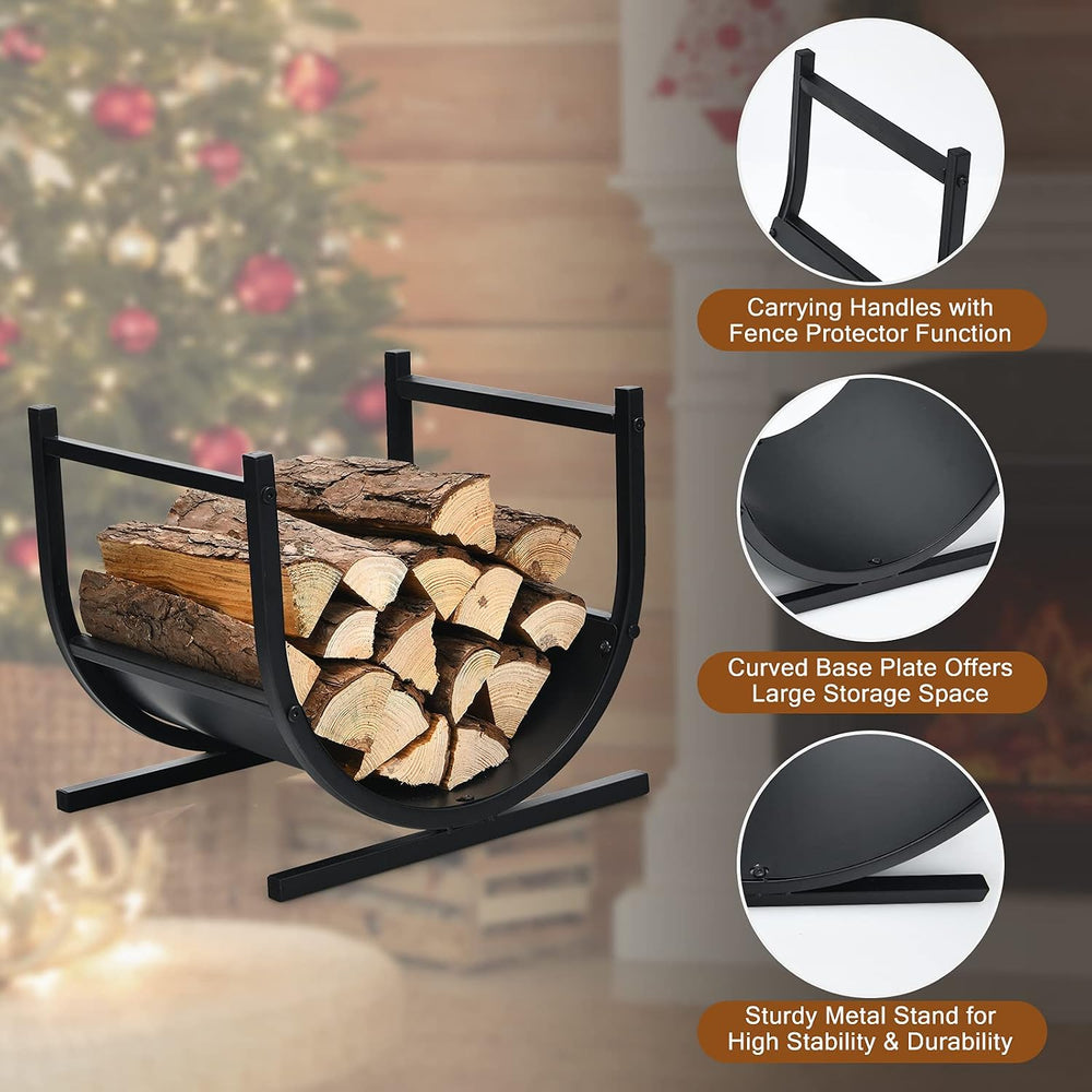 Goplus Firewood Rack, 17” U-Shaped Heavy-Duty Iron Log Rack with Stable Base ...